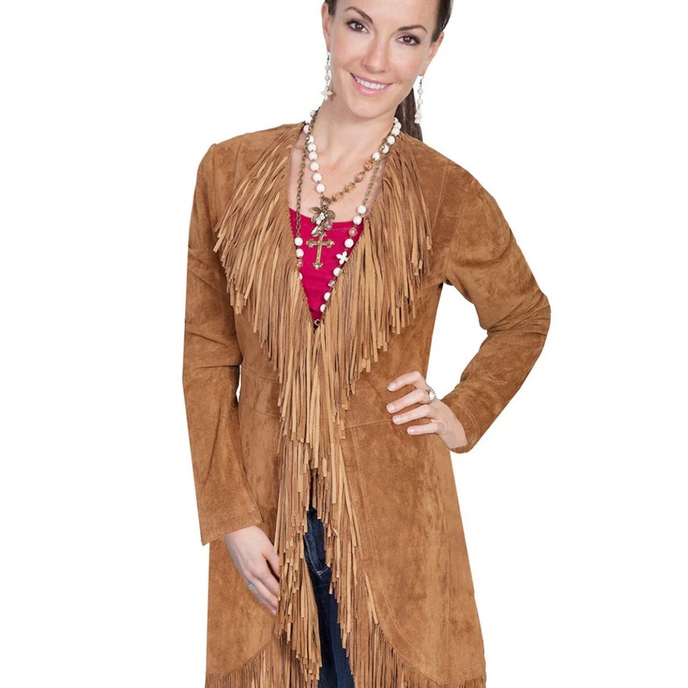 Scully Leatherwear Womens Cinnamon Boar Suede Fringe Maxi Coat